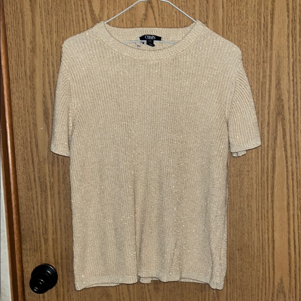Chaps Cream Short Sleeve Sweater